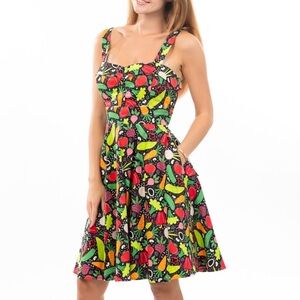 Eva Rose Halter Veggie Vegetable Garden Fit & Flare Pin-Up Dress, size Medium